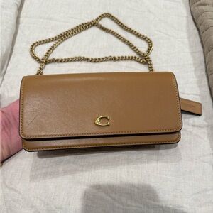 Coach Honey-brown Leather Chain Crossbody Wallet